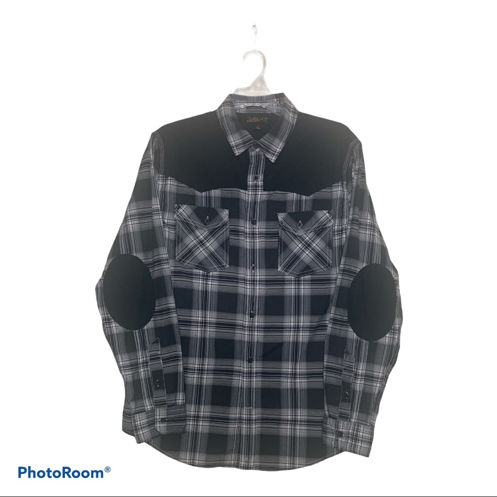 Helix Black Plaid Button Down Western Men Large